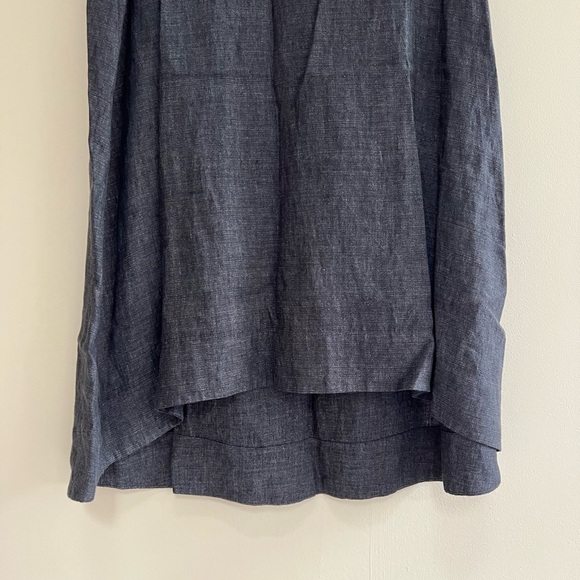 EILEEN FISHER Jewel Neck Organic Linen Sleeveless Dress in Dark Navy Blue, PM - Picture 6 of 9